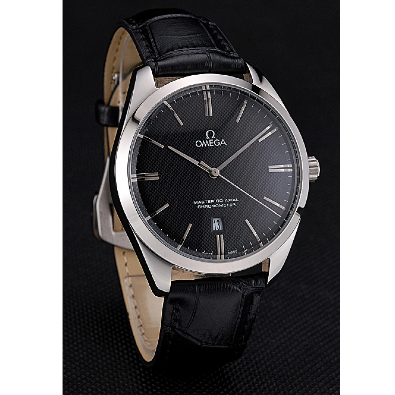 1027 Omega Tresor Master Co-Axial Black Dial Stainless Steel Case Black Leather Strap